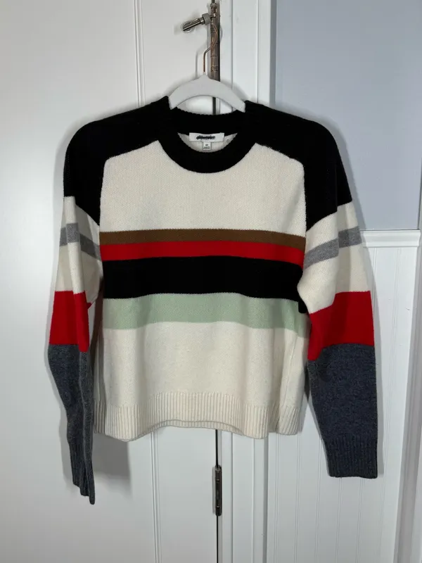 Madewell Merino Wool Raglan-Sleeve Sweater in Color-Block stripe Size XS NEW - Image 2