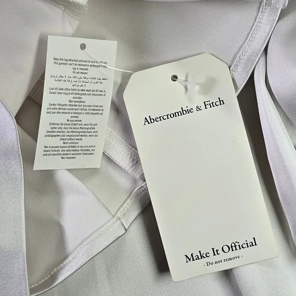 Abercrombie & Fitch Silver Satin Off the Shoulder Puff Sleeve Mini Dress XL‎ - Image 5
