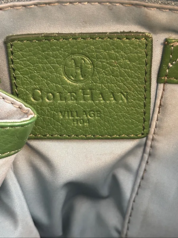 Cole Haan Vintage Green Leather Handbag Silver Hardware Suede Detail Preloved - Image 10