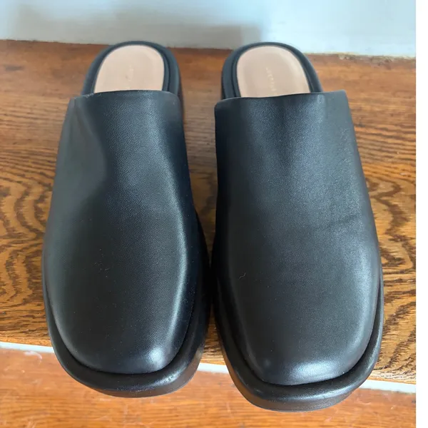 Loeffler Randall Black Leather Platform Mules Round Toe Slide Shoes Size 10 - Image 2
