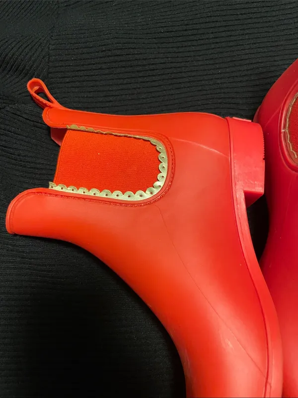 Jack Rogers Red Chelsea Rain Boots with Gold Trim - Image 2