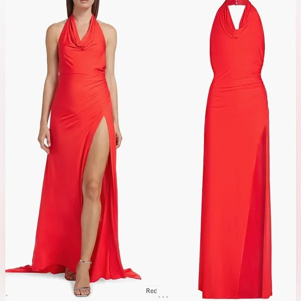 NWOT Staud Julius halter thigh slit red rose Maxi Dress sz S - Image 3