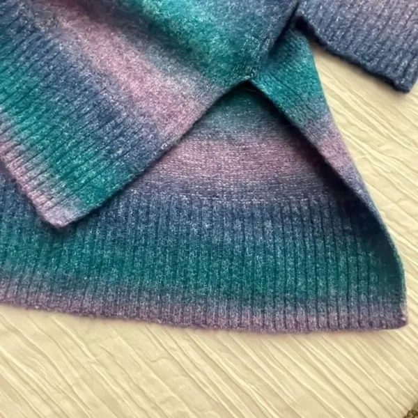Gap Relaxed Striped Sweater Womens Medium Teal Lavender Crew Neck Soft Knit - Image 6