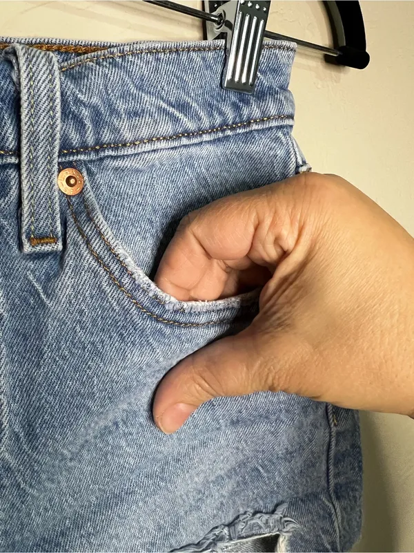 Levi’s 501 High Rise Distressed Raw Hem Button Fly Frstuval Cowgirl Denim Shorts - Image 5