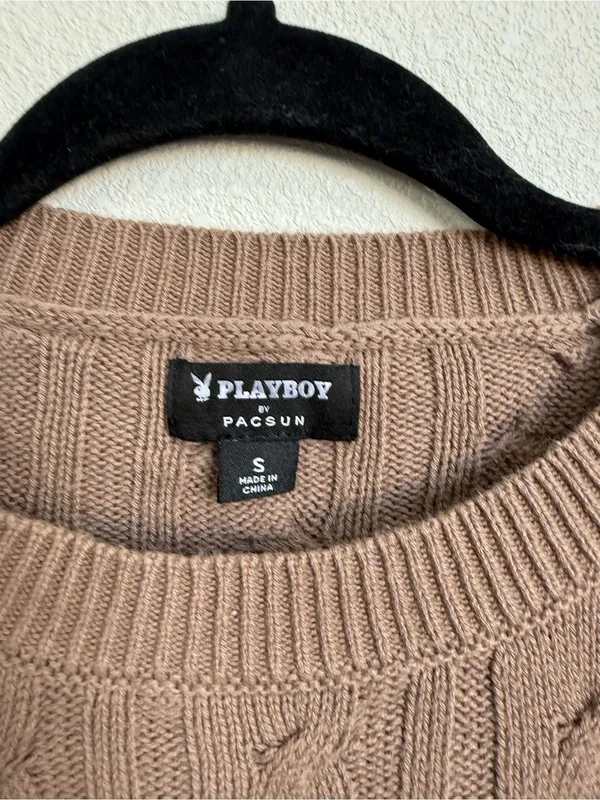 Playboy X Pacsun Cable Knit Cropped Sweater S Brown Y2k Preppy Varsity Coquette - Image 4
