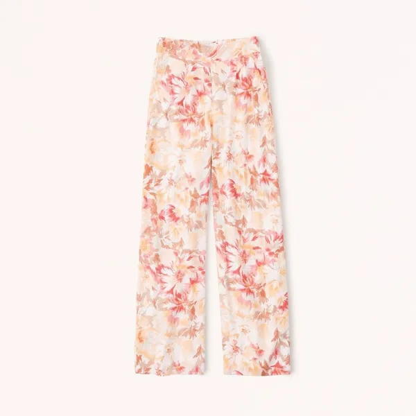 ✨Abercrombie & Fitch Linen-Blend Pull-On Wide Leg Orange Pattern Sz Small R Pant - Image 7