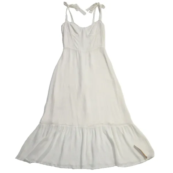 NWT Reformation Nikita Midi in Ivory Tank Tie Straps Flounce Hem Dress 8 - Image 3