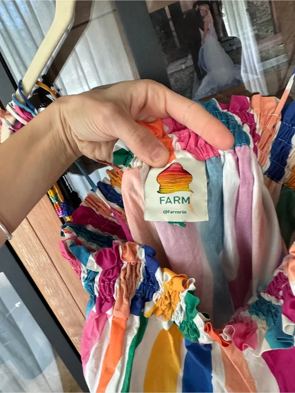 FARM RIO Maxi Dress rainbow colorful Wavy Dancing Stripes Beaded Tassel - Image 3
