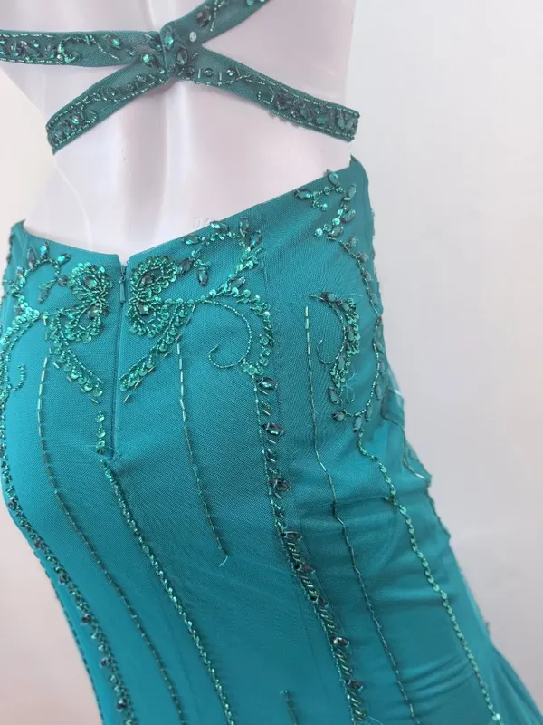 Y2K Sean Collection Beaded Teal Green Cutout Mermaid Trumpet Gown Sz 6 - Image 13