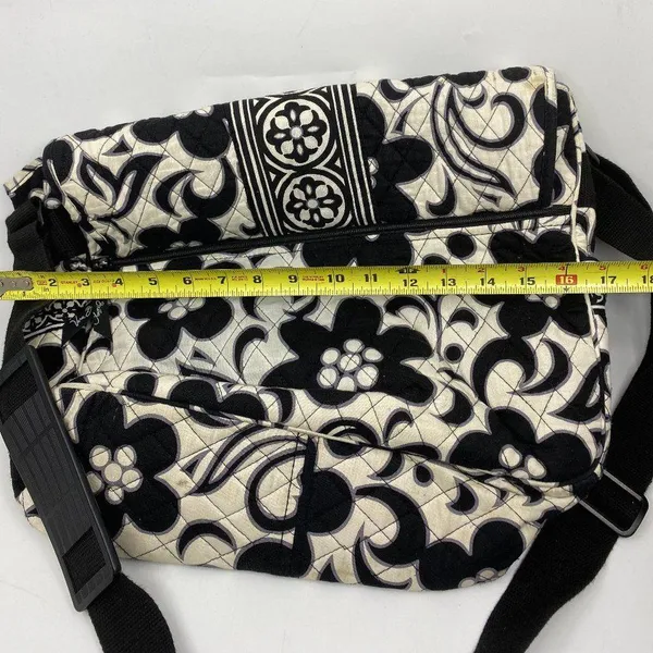 VERA BRADLEY Black & White Floral Messenger Bag - Image 3