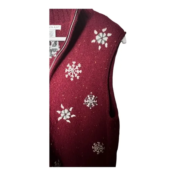 Hannah Women's Zip Front Seasonal Snowflake Pattern Winter Style Vest Sz L - Image 5