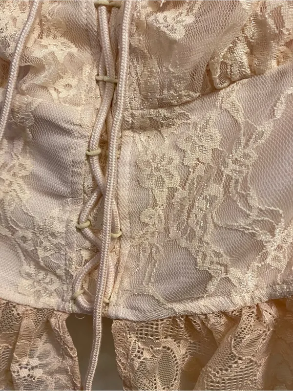 Womens Off The Shoulder Lace Top S 34” Ivory Lace Up Front Long Sleeve Boho - Image 7