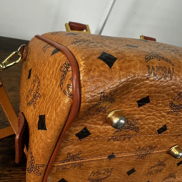 MCM Vintage Satchel Bag Womens Medium Brown Logo PVC Leather Germany Top Handle - Image 15