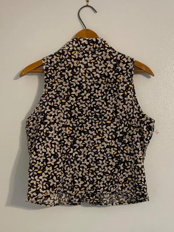 Maurices Vintage Y2k Women's M Floral Navy Cotton Sleeveless Button Down Shirt - Image 3