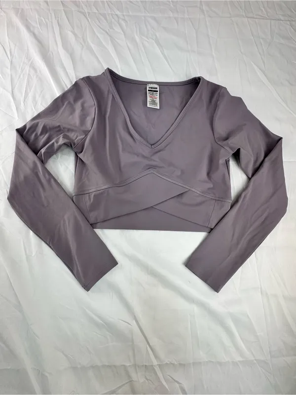 Gymshark Lavender Wrap-Front Long Sleeve Crop Top - Image 7