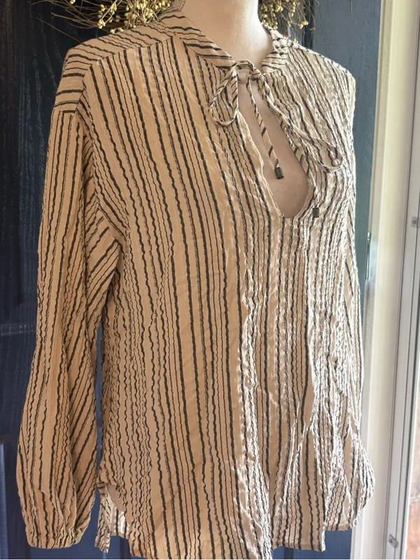 Free People Bishop Sleeves Striped Tunic Blouse Women's Size XS - Image 3
