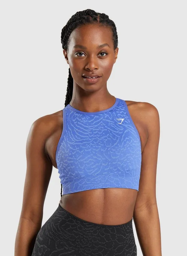 Blue Animal Print Gym Shark High Neck Sports Bra - Image 6