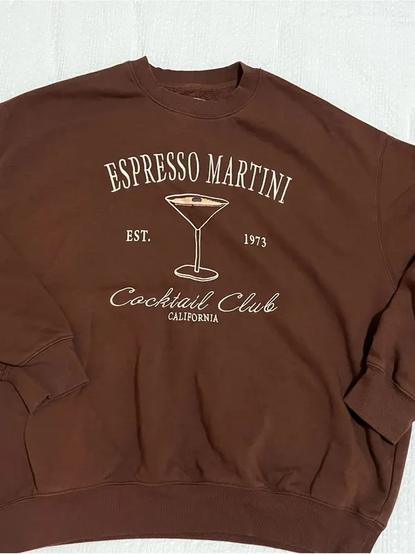 Espresso Martini Cocktail Club Brown Graphic Crewneck Sweatshirt by Lazy Sundays - Image 8