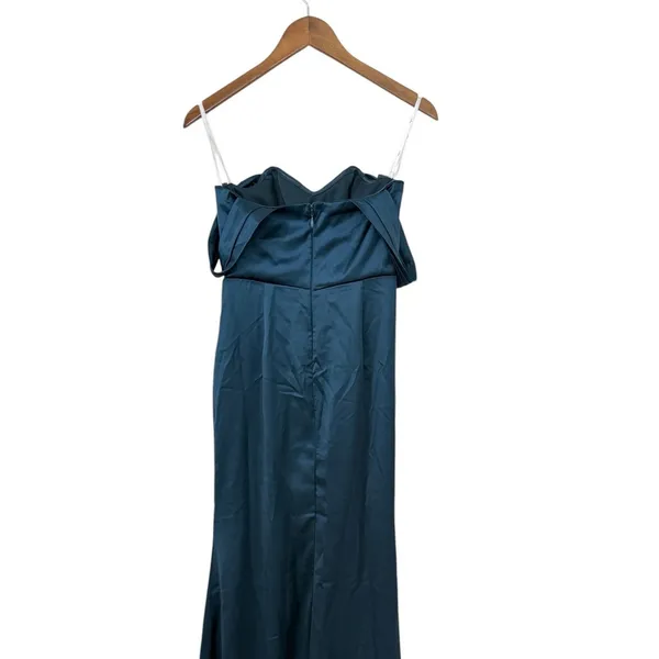 Lulus Stunning Arrival Dark Teal Satin Off-The-Shoulder Maxi Dress size M EUC - Image 6