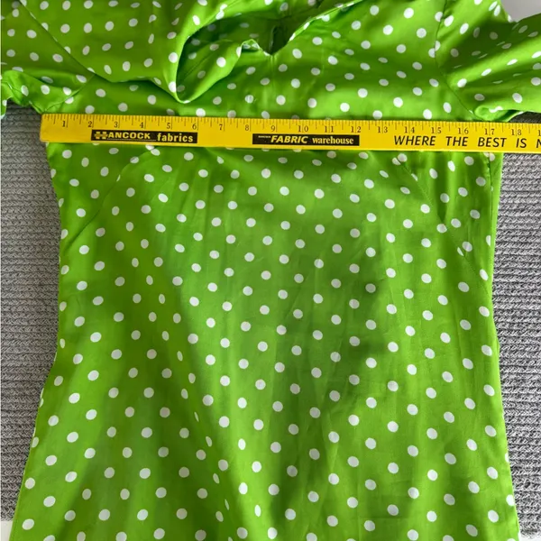 Vintage 1960s Handmade Lime Green White Polka Dot Column Maxi Dress and Scarf - Image 7