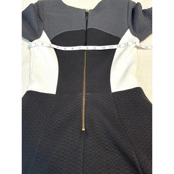 Boden Black White Colorblock Quilted Textured Fit & Flare Dress 3/4 Sleeve 4 - Image 9