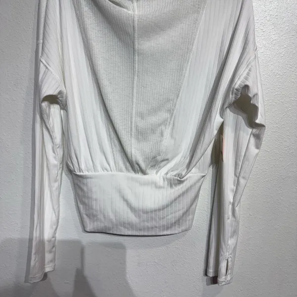 Free People Movement White Ribbed Hoodie Pullover Cropped Top Sz S NWT - Image 4