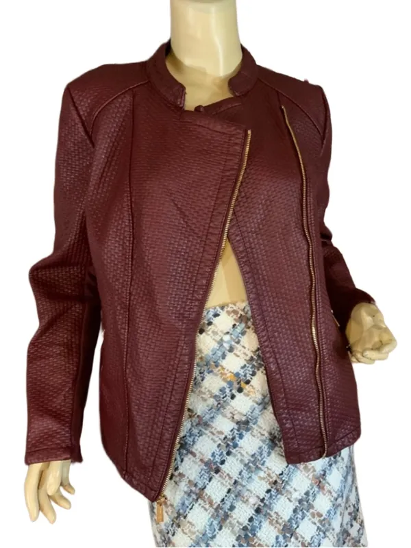 Calvin Klein Burgundy Textured Faux Leather Jacket (M) - Image 7