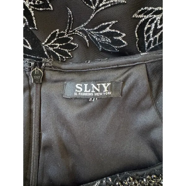 SLNY SL Fashions Black & Silver Cap Sleeve Floor Length Gown - Image 7