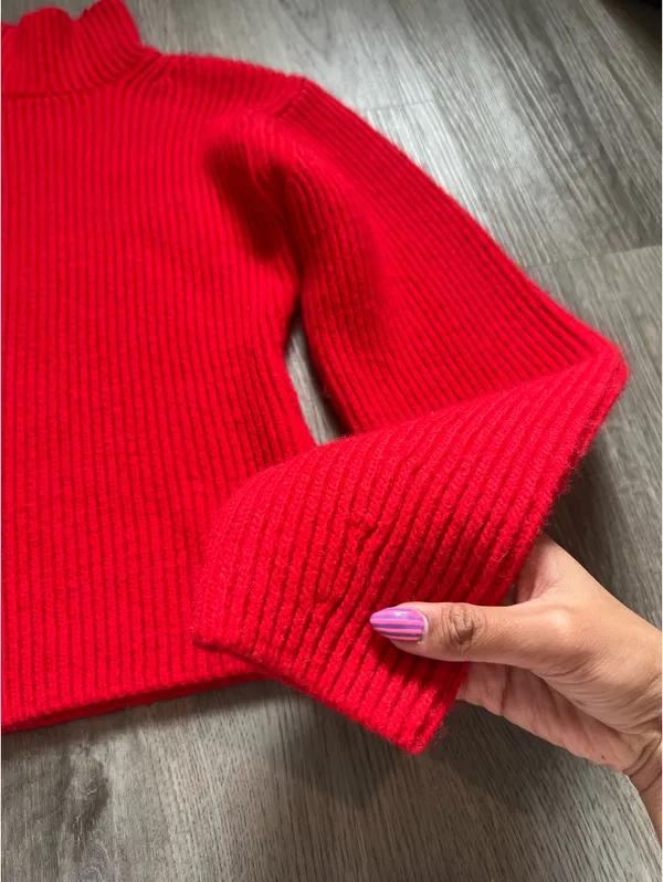 H&M Red Knitted Fitted Turtleneck Sweater - Image 2