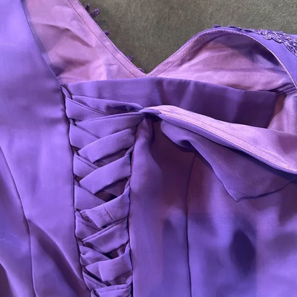 Purple Chiffon Formal Dress Floral Detail Corset Back Matching Jacket Size 12 - Image 11