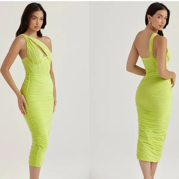 HOUSE OF CB 'Valentina'Lime neon‎ Asymmetric Cutout Midi Dress/Size XS plus cup - Image 8