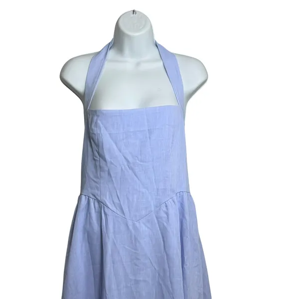 Light Blue Halter Maxi Dress Square Neck Basque Waist Periwinkle Size M - Image 3