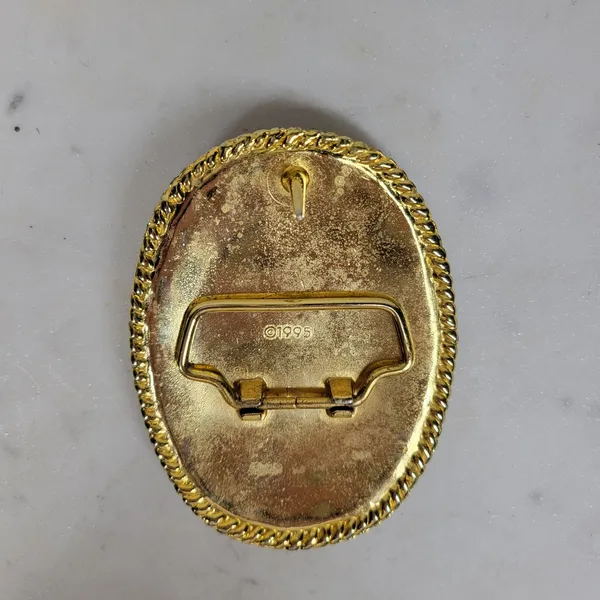 Vintage 1995 Rhinestone Belt Buckle Purple Gold Tone Oval Rope Border Y2K Retro - Image 6
