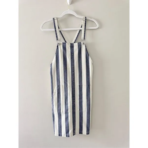 Vince Camuto Blue White Striped Denim Overall Pinafore Dress Size XS Preppy - Image 2
