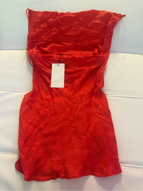 Zara Satin Polka Dot Dress - Image 7