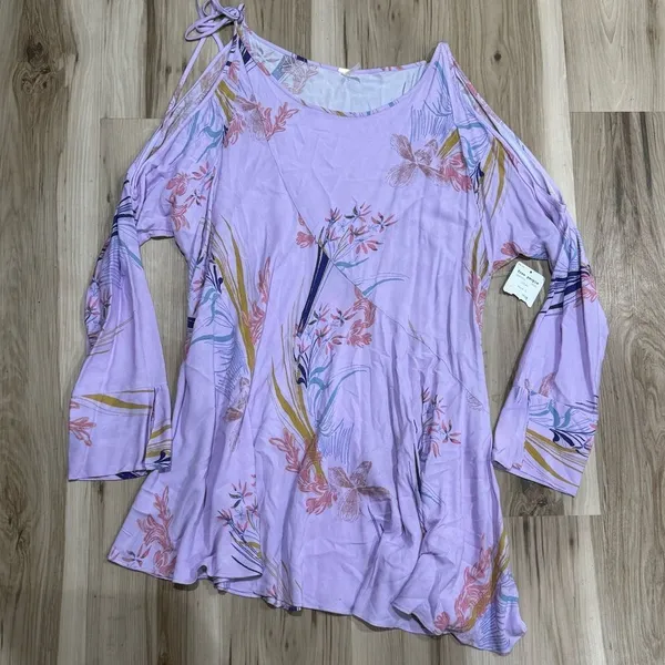NEW Free People Clear Skies Cold Shoulder Floral Tunic Mini Dress Women’s Large - Image 3