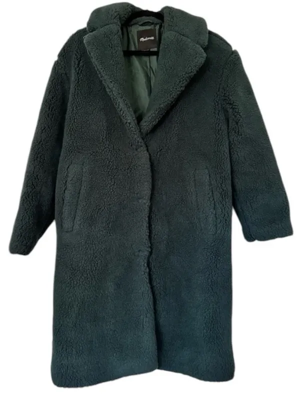 Madewell (Re)sourced Sherpa Teddy Coat NC578 Womens Medium Green Boucle Plush - Image 5
