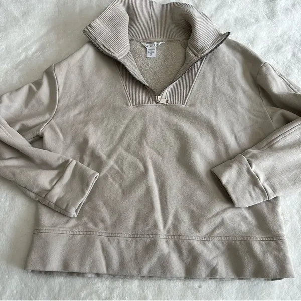 Athleta Retroplush Revive 1/4 Zip Sweatshirt Cream Women’s Size Small - Image 14