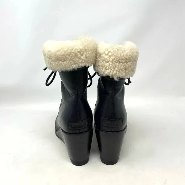Sorel After Hours Lace Shearling Boot Black‎ Leather Wedge Size US 6 - Image 4