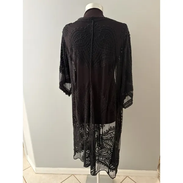 Black Mesh Lace Open Front Duster L Cardigan Boho Festival Witchy Whimsigoth - Image 5