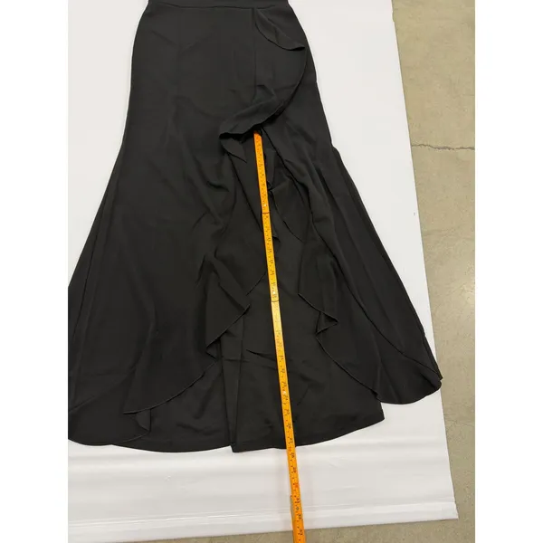 Woosea Womens Black High Neck Ruffle Front Slit Maxi Evening Gown Dress Size M - Image 3