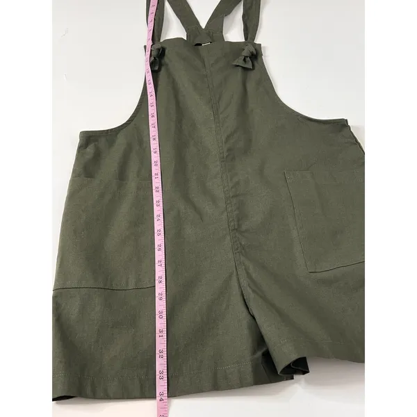 Zenana Army Green Shorts Knotted Overalls Romper Size Small - Image 5