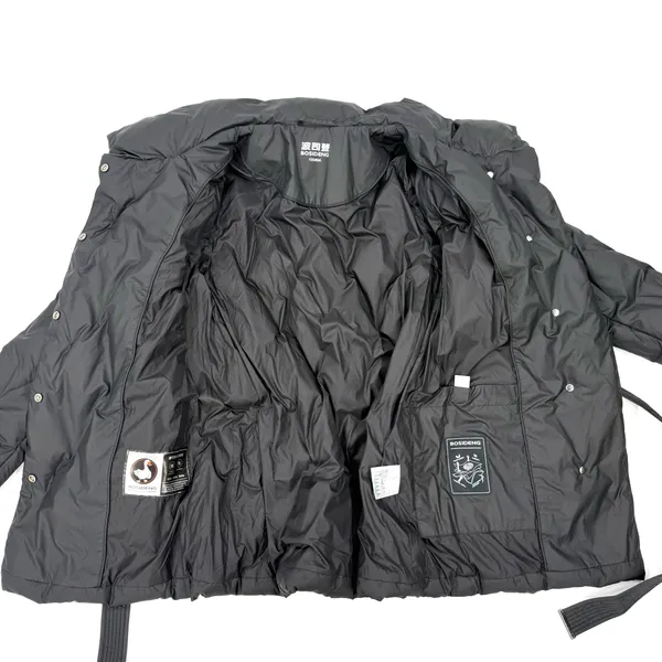 Black Down Puffer Jacket Shawl Collar Wrap Belt Winter Outerwear Coat Parka Size M - Image 9