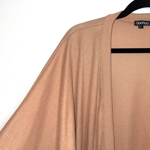 Tan Open Front Woven Kimono Sleeve Cardigan M/L - Image 3