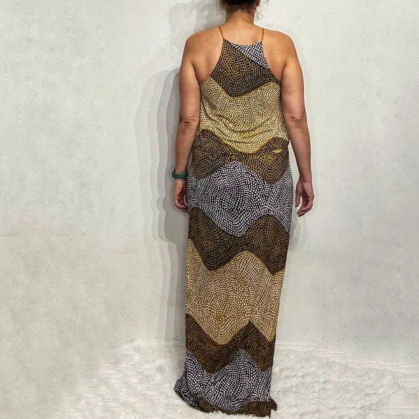 H&M Brown Animal Print Tiered Maxi Dress Sz M - Image 11