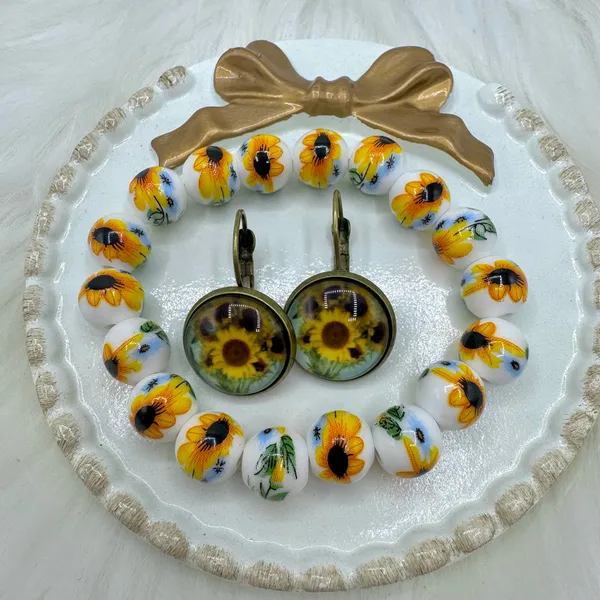 The Sunflower Bracelet & Earring Duo Bundle White - Image 5