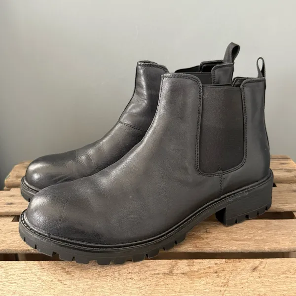 Vepose Womens Black Leather‎ Chunky Heel Ankle Size 11 Chelsea Boots A24 - Image 3