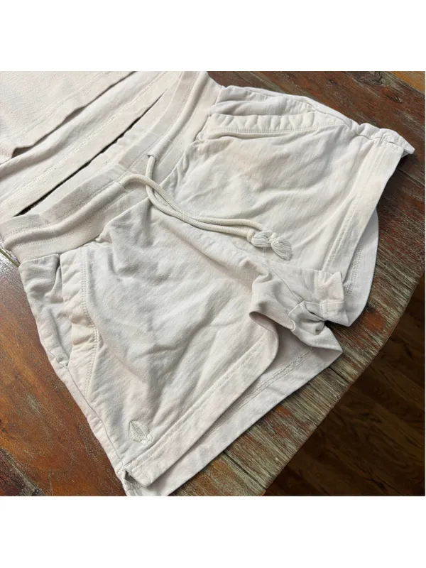 beardedgoat Womens XS/S Off White French Terry Hoodie Shorts Lounge Matching Set - Image 7