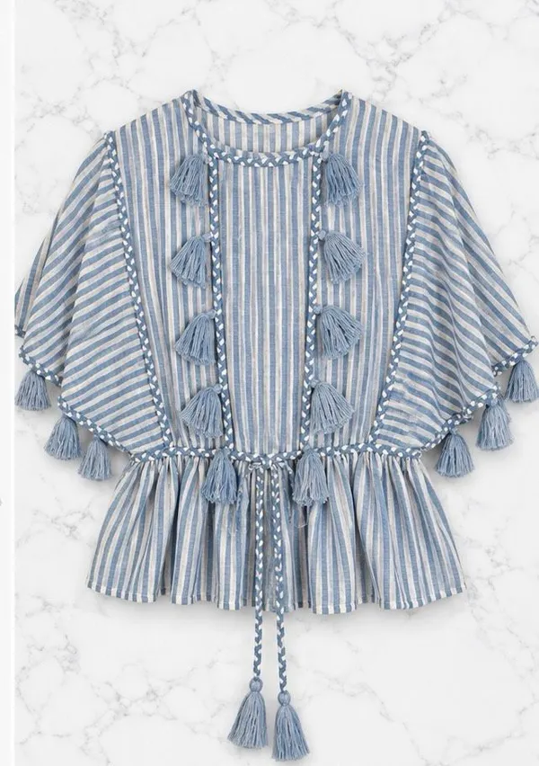 Misa Los Angelos blue striped tassel top small - Image 2