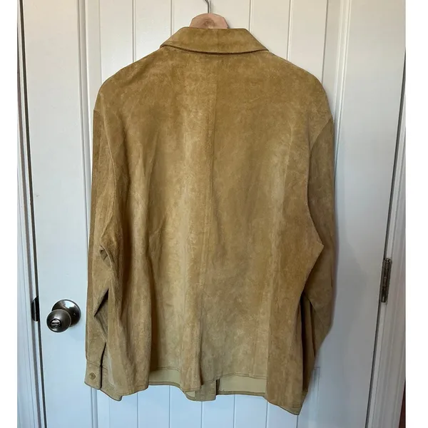 Vintage Margaret Godfrey Suede Ruched Button Up Shirt Large Tan - Image 3